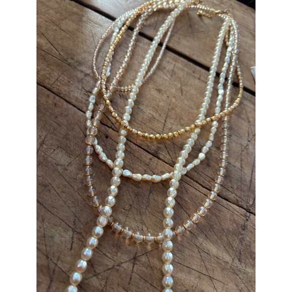 Layered Faux Pearl & Gold Beaded Necklace With Adjustable Clasp - Picture 8 of 10